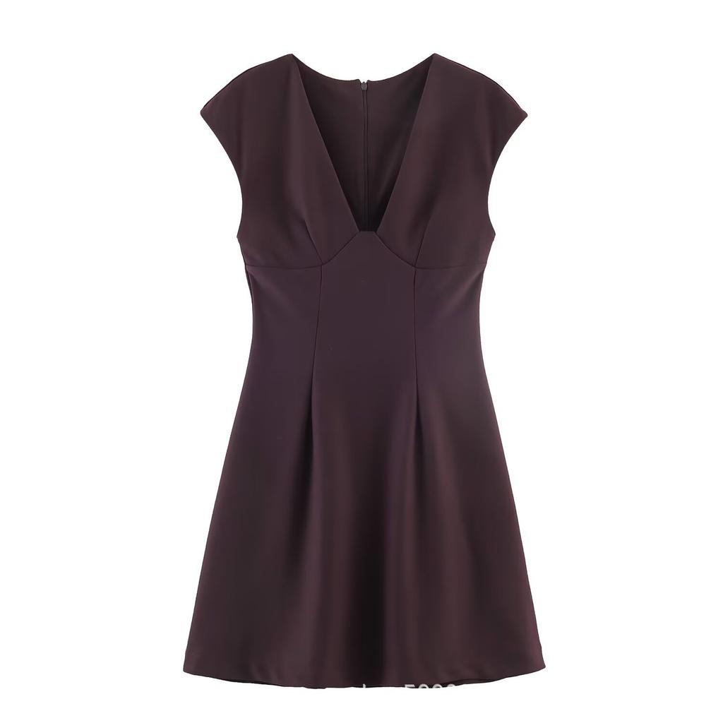 Women's Summer New European and American Style Fashion Waist V-neck Crepe Dress