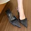 Fashion Satin Pointed Toe High Heeled Sandals Women Summer New Sexy Thin Heels Slingback Shoes Bow Elegant Party Dress Shoes Women Pumps