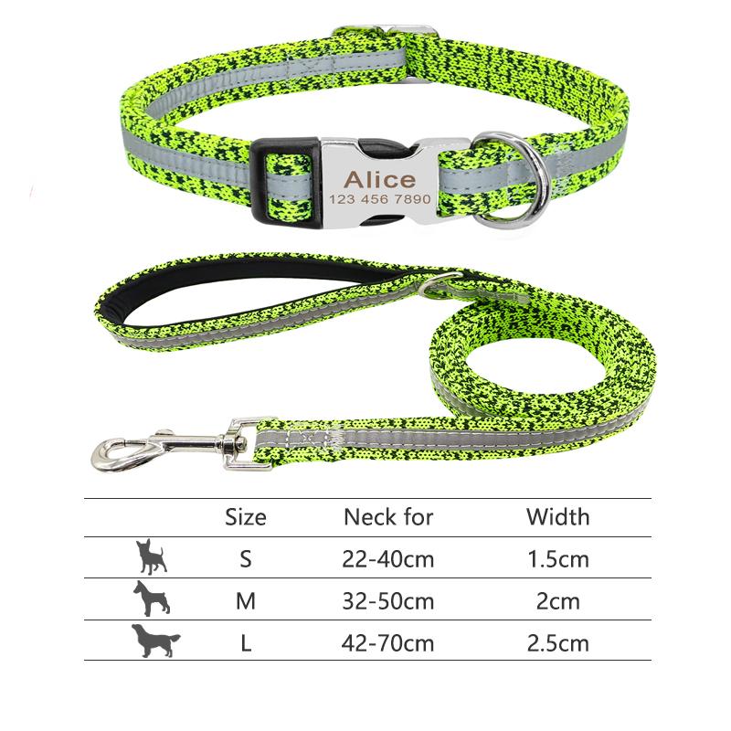 Ensemble Collier et Laisse Personnalisés pour Chien Réfléchissant Nylon Colliers pour Animaux Laisse Laisse Plaque d'Identité Gravée pour Petits Grands Chiens Pitbull