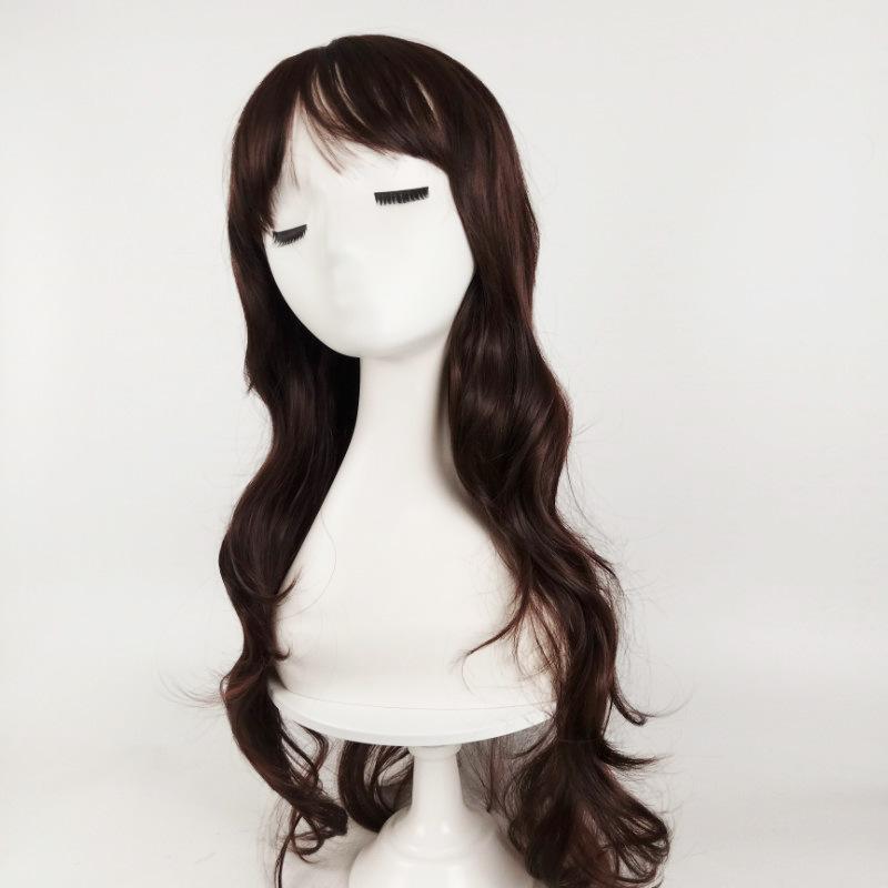 Wig Women'S Big Wave Simulation Hair, Air Bangs, High Temperature Silk Mechanism, Long Hair Full Headgear