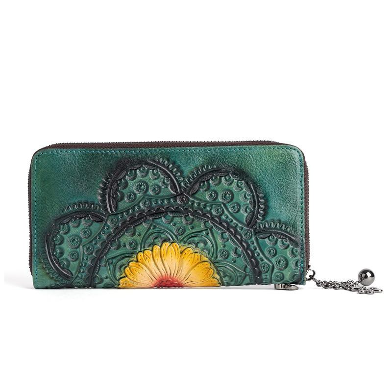 Cartera Larga De Cuero En Relieve Con Correa Trenzada, Cartera De Piel