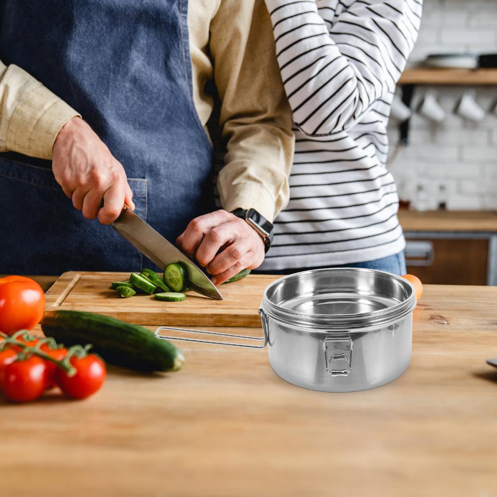 1Set Premium Stainless Steel Handheld Bento Case Lightweight Compact Food Box Sealed Storage Container for Adults Lunch