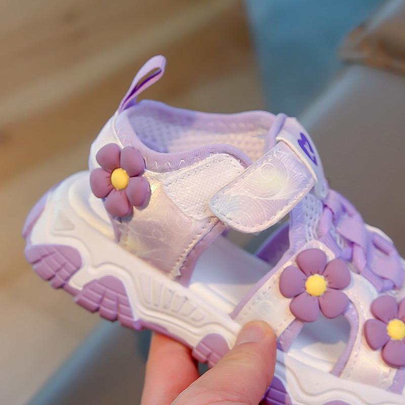 Summer Toddler Girls Closed Toe Flower Sandals Anti-Collision Non-Slip Thick Sole for Beach Outdoor Daily Play Wear