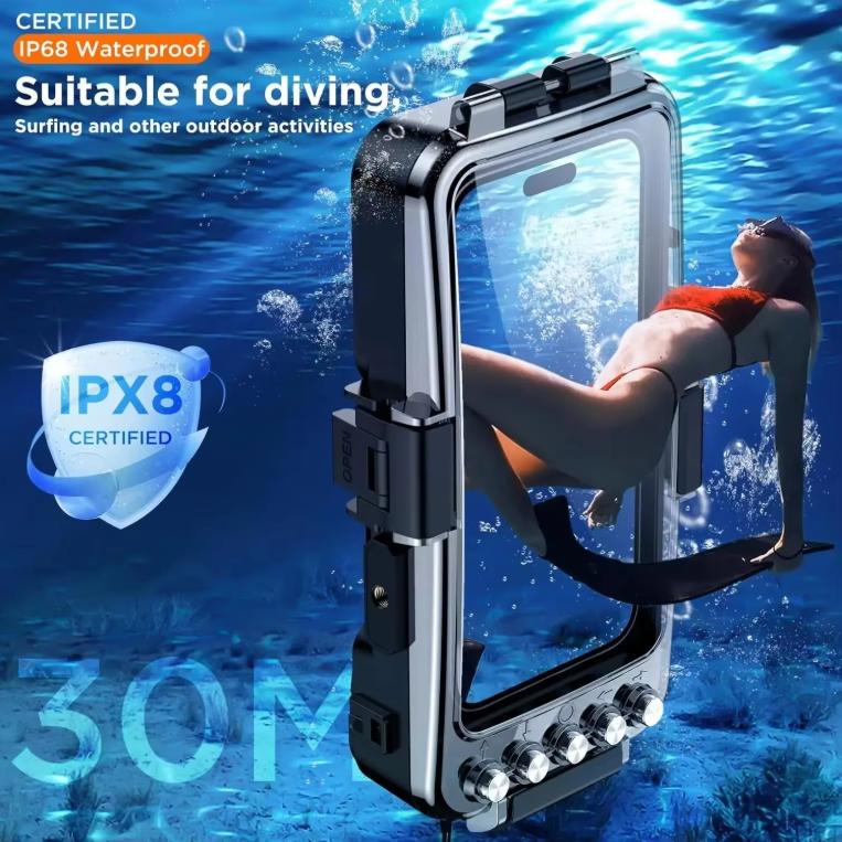 30M Bluetooth Diving Snorkeling Underwater Case Underwater Photo Video,Waterproof Housing For iPhone 16 15 14 13 12 11 Pro Max