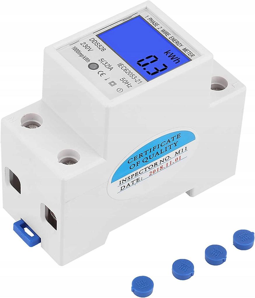 LICZNIK JEDNOFAZOWY DIN ENERGII LCD PRĄDU WATOMIERZ 5(80)A szynie KWh
