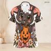 Women Plus Size Halloween Panda Ghost Printed Scrub Top V Neck Short Sleeve With Front Pockets
