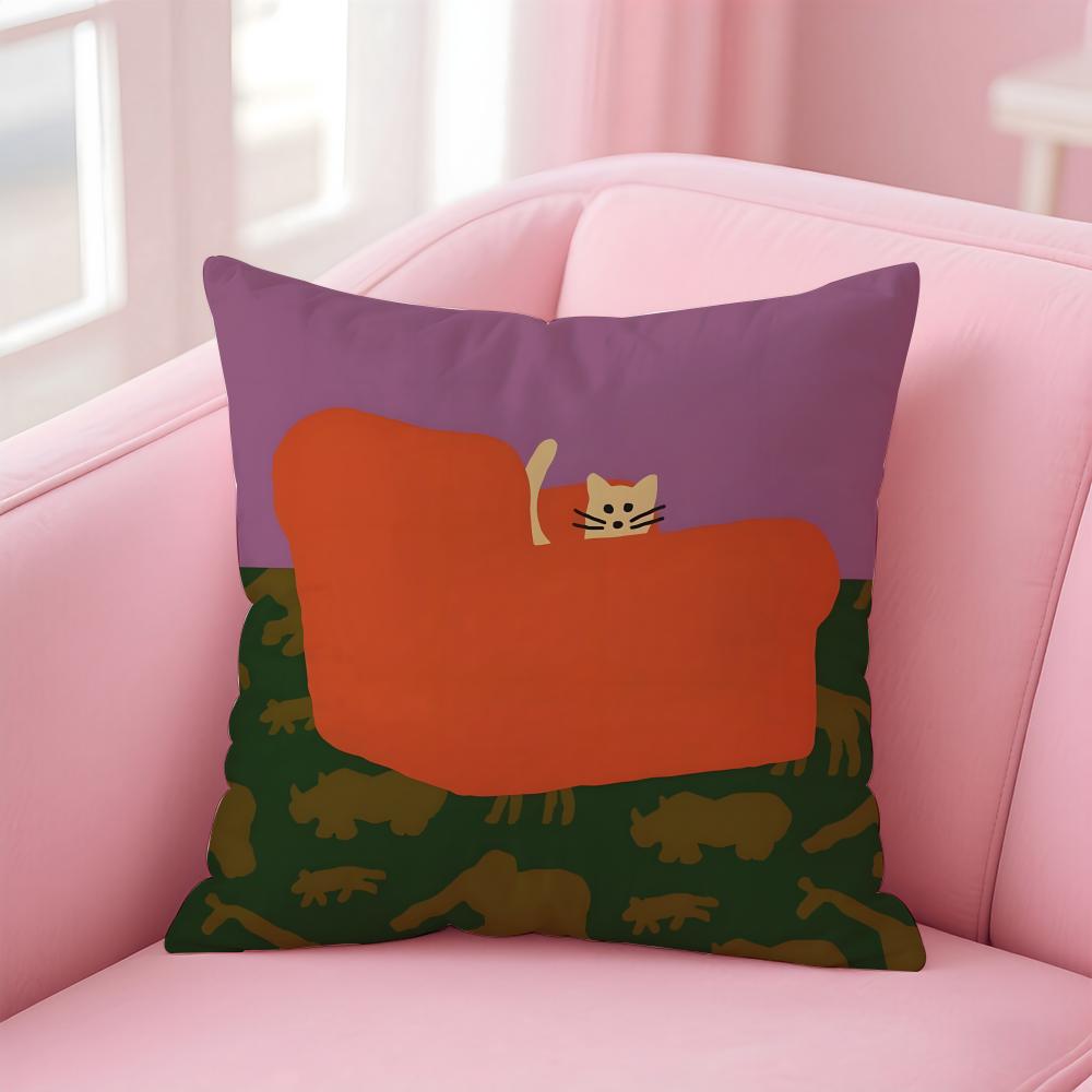 Casual Daily Simple Cute Friendly Cats And Dogs Cushion Cover Pillow Case Soft Friendly Fabric  Concealed Zipper