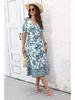 2023 Summer Stand-Up Collar Puff Sleeve Dress with All-Over Print