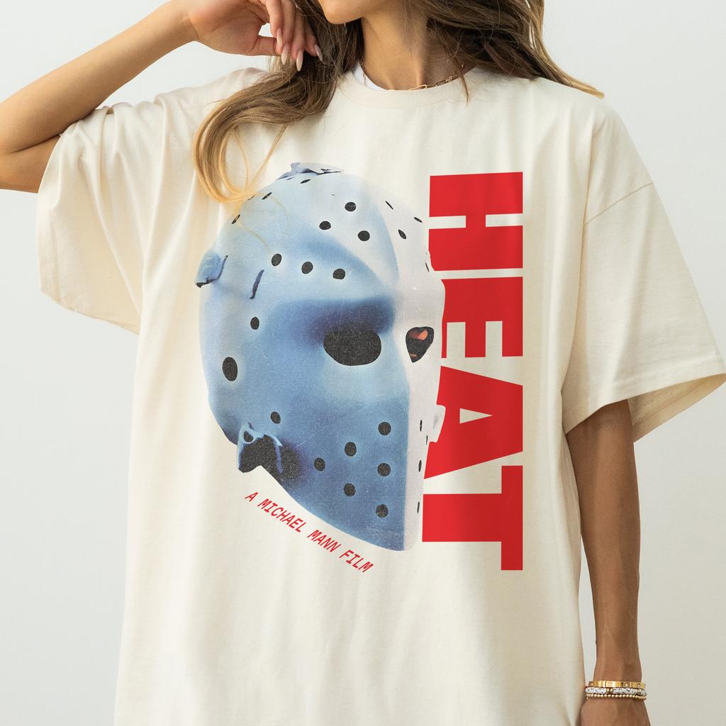 90s Action Movie TShirt Heat Hockey Mask Graphic Tee Summer Mens and Womens Loose and Breathable Tshirt Top