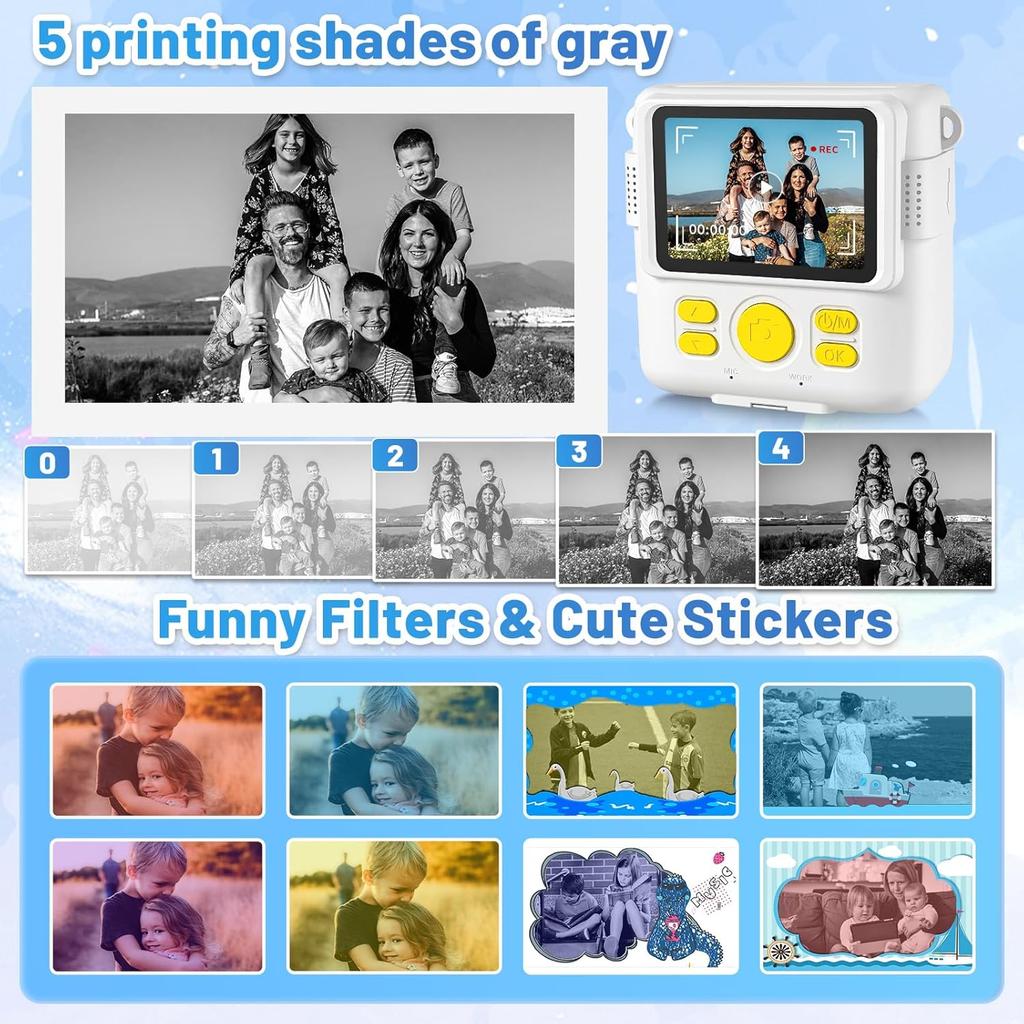 Instant Print Camera for Kids with 3 Rolls of Printer Paper, 1080P Toddler Digital Camera Toys for Age 3-12 with 32GB SD Card, Christmas & Birthday
