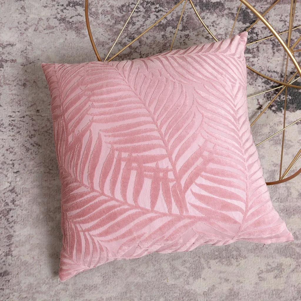 1Pc Velvet Leaf Throw Pillow Covers, Modern Square Decorative Pillowcase, Neutral Palm Cushion Case for Sofa Couch 18 x 18 Inch