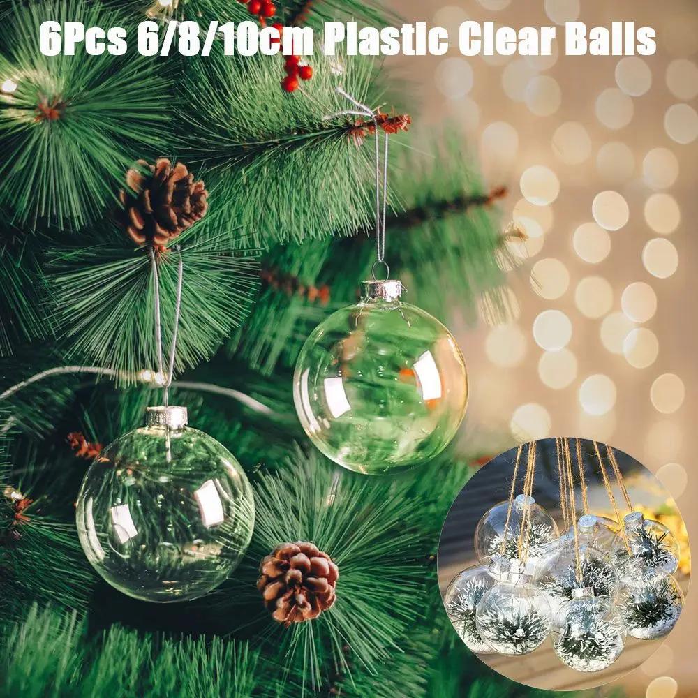 6Pcs Xmas Christmas Tree 6/8/10cm Ornament Hanging Clear Balls Plastic