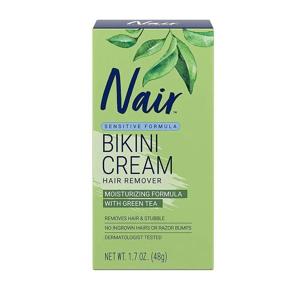 Крем для депиляции бикини Nair 48 г, 2 упаковки, Крем Nair для бикини с зеленым чаем, формула для чувствительной кожи, 1,7 унции