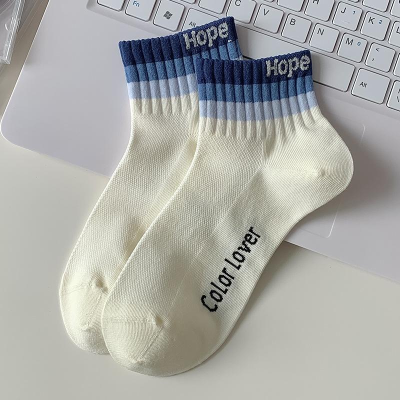 Boat Socks for Women Spring and Summer, Thin Short Cotton Socks, Color-blocking Mesh Socks, Women's Sweat-absorbing Boneless Socks