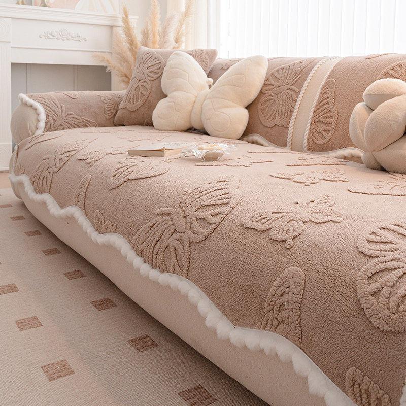 Cream Style Plush Sofa Cover Winter  New Soft Comfortable Thickened Fixed Non-Slip One-Piece Decoration Sofa Cover Cushion