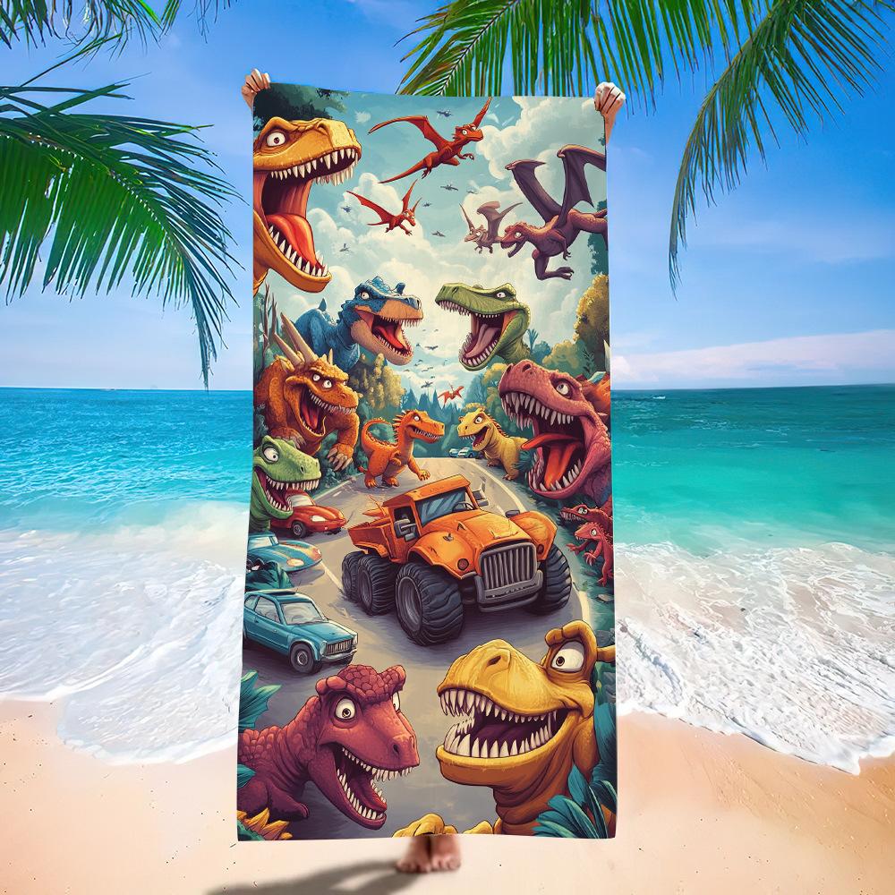 Asciugamano da Spiaggia Cartone Animato Piccolo Dinosauro Europeo e Americano Fabbrica di Stampa Digitale Asciugamano da Bagno Stampa Giocattoli Microfibra Bambini