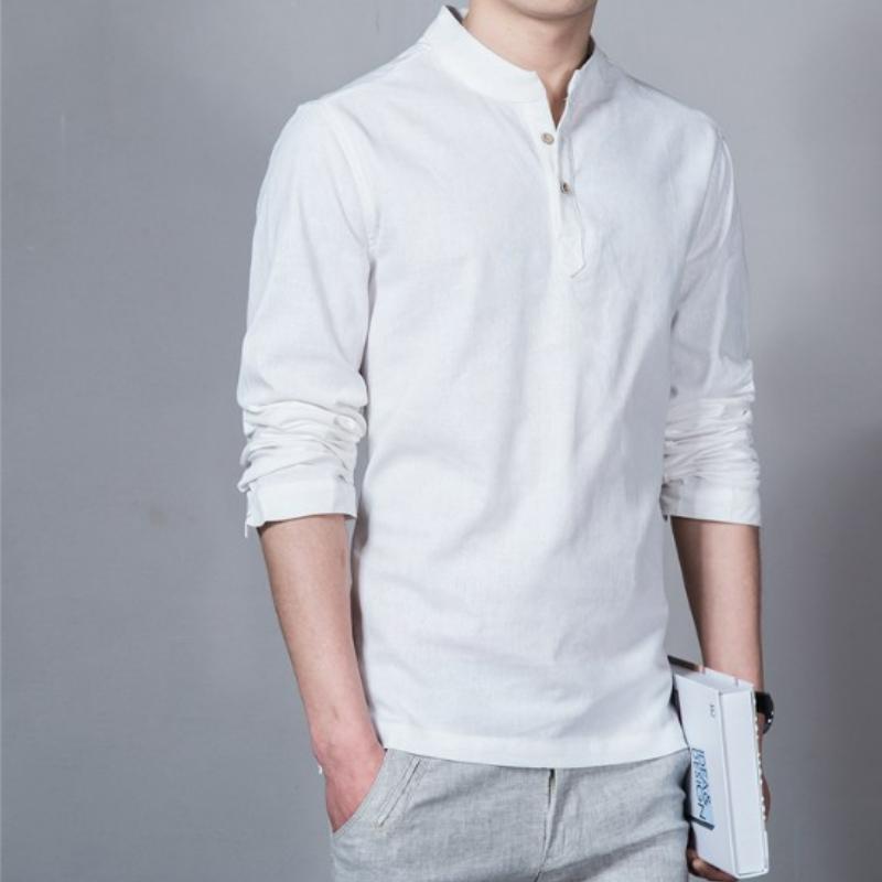 Men's Shirt Simple Long-sleeved Bottoming Shirt Large Size Men's Cotton and Linen Shirt Casual Top