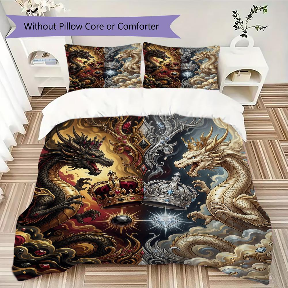 Dragon Pattern Bedding uilt Set uilt Cover Pillowcase Home Decoration Birthday Gift (1 * duvet cover + 2 * pillowcase without core)