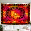 2D Flat, [2D Plane Printing] 1 Large Size/small Size Pattern Printed Tapestry- Celestial Sun, Crescent Moon, Peaceful Face, Vibrant Colors, Ethnic Pat
