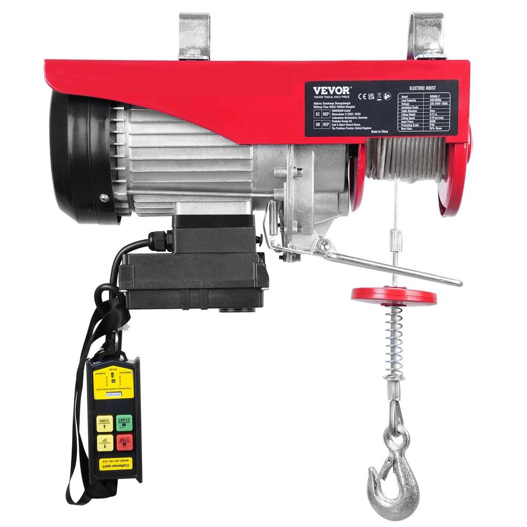 Electric Hoist, 880 Lbs Lifting Capacity, 850W 220V Electric Steel Wire Winch with Wireless Remote Control, 40ft Single Cable Lifting Height & Pure