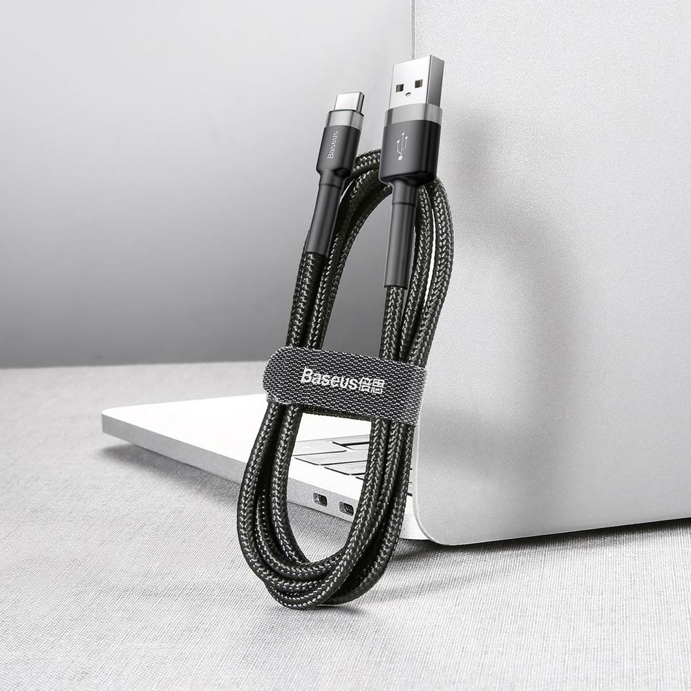 Cabo trançado durável USB para USBC QC3.0 0,5 m preto e cinza