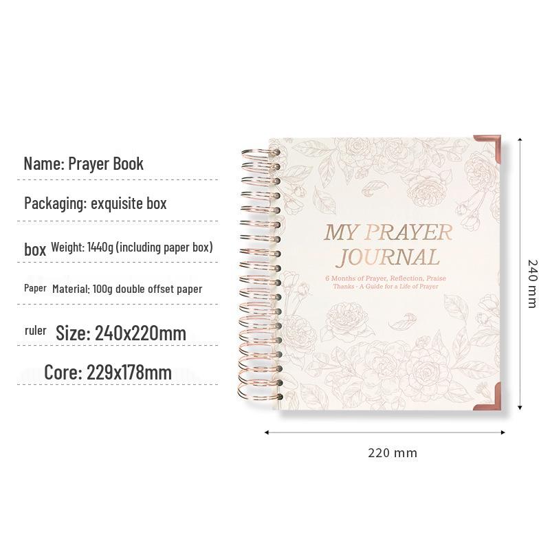 B5 Grenzüberschreitendes Spiralgebet-Notizbuch: Zeitplan und englisches Gebetbuch