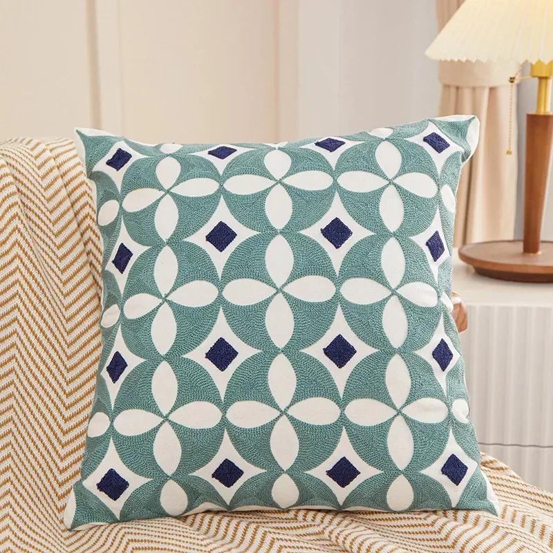 Embroidered Geometric Patterns Pillow Case Decor Home Simple Pillow Cushion Cover Throw Square Funda Cogines De 45x45cm