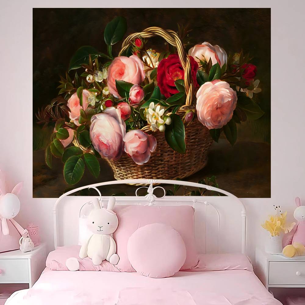 Vintage Flower Oil Painting Colorful Tapestry Wall Hanging Hanging Tarot Hippie Wall Rugs Dorm Wall Art Decor