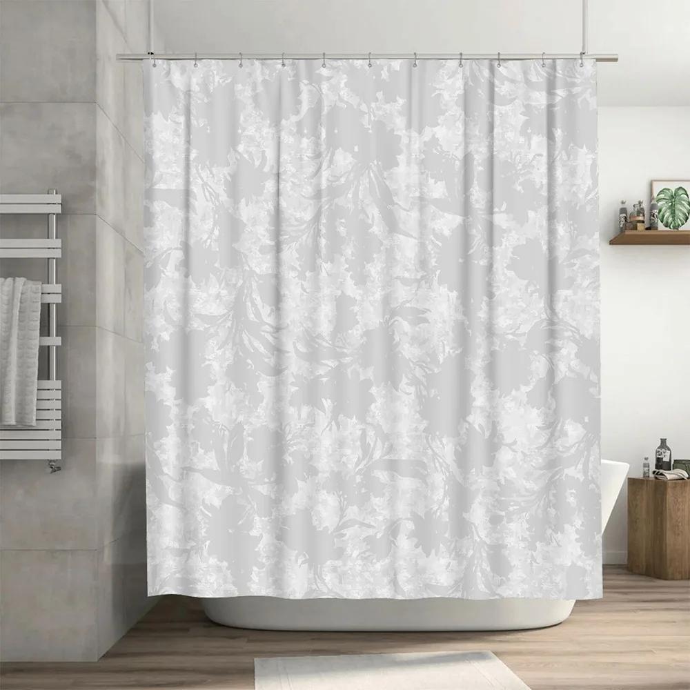 Luxury Waterproof Printed Shower Curtain White Floral Design For Bathroom Decor Soft Fabric Quick-Dry Bath Shower Curtain