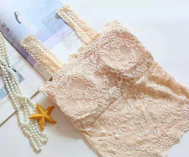 Lace Trim Underwear Camisole with Chest Pads - Women's Versatile Anti-Exposure Long Bra