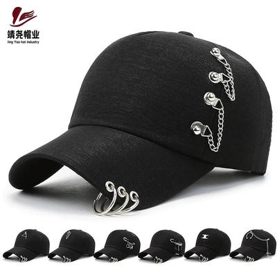 New Personalized Baseball Cap Hanging Iron Ring Chain Hip Hop Hat Spring and Autumn Black Cap Men's and Women's Green Popular Hat
