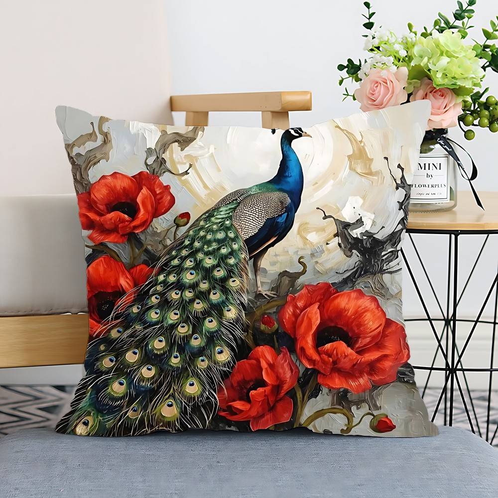 

Nordic Style Oil Painting Peacock Pillow Case Cushion Cover Polyester Pillowcase Decorative Sofa Cushion Pillowcase Home Decor 16x16Inch