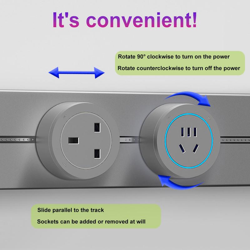 30/60/80/100cm Home & Office Multi-Function USB Adapter Wall Mounted Track Power Socket Power Track Socket