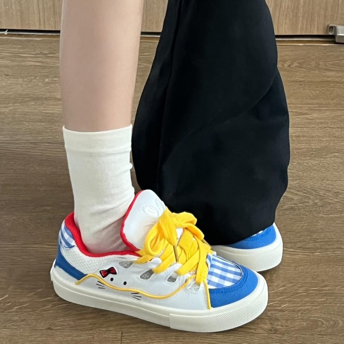 

Год Кампус Хлебные Туфли Кошка Бант Белый Розовый Контрастный Цвет Сяосянфэн Маффин Повседневная Обувь 35【foot length 22.5cm】