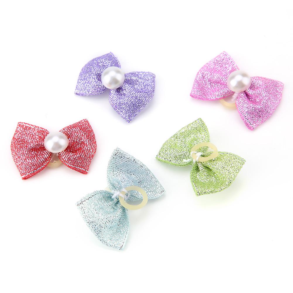 30pcs Cat Puppy Bowknot Hair Rubber Bands with Fake Pearl Pet Hair Accessories