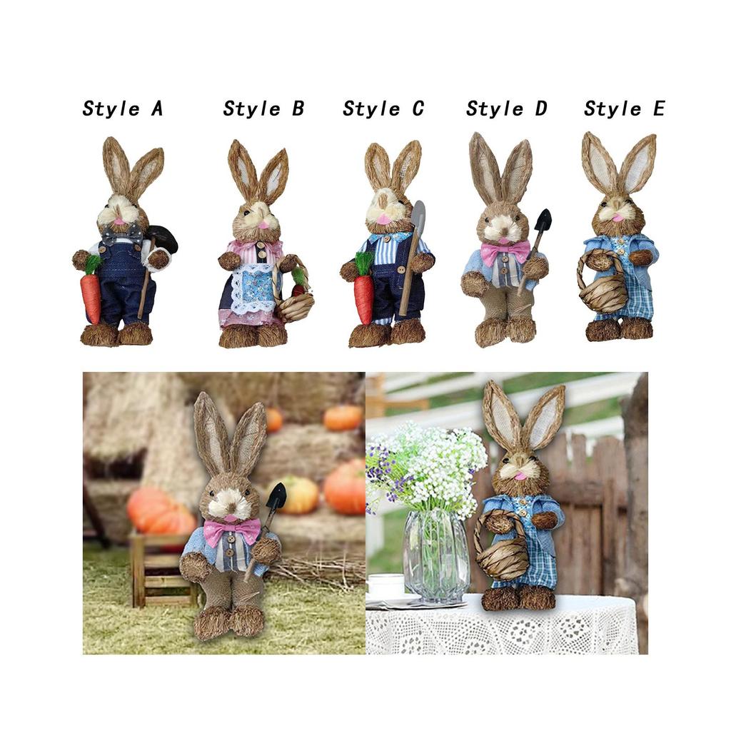 DIY Unfinished Easter Bunny Straw Material Package Cute Handmade Rabbit Standing Figurine for Garden Terrace Lightweight