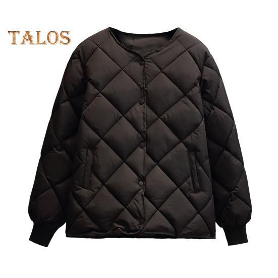 

Женский зимний пуховик с ромбовидной текстурой, толстыми карманами с подкладкой, длинными рукавами, однотонная однобортная куртка с эластичными манжетами M чёрный