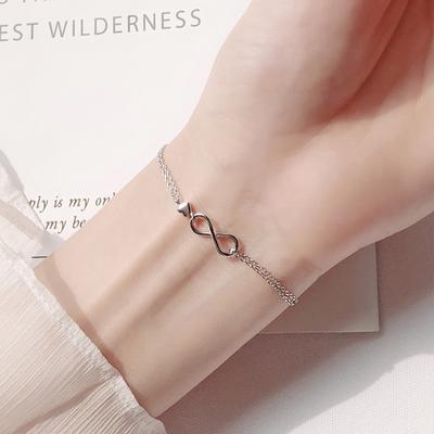 Sterling Silver S925 Silver Bracelet Infinite Love Bracelet Women's Korean Style Simple Hollow Geometric Bracelet Personalized Jewelry