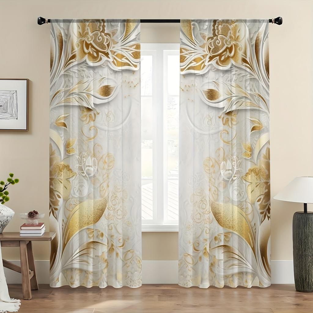 2pcs Elegant Luxe Embossed Print Curtains – Rod Pocket Design   Ideal for Living Room Bedroom Office Caf and Vacation Home Decor