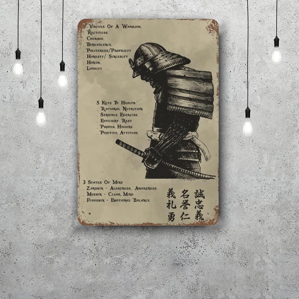 Samurai Warrior Vintage Metal Tin Signs Posters Decor Retro Metal Plaque Wall Art Decor for Garage Bar