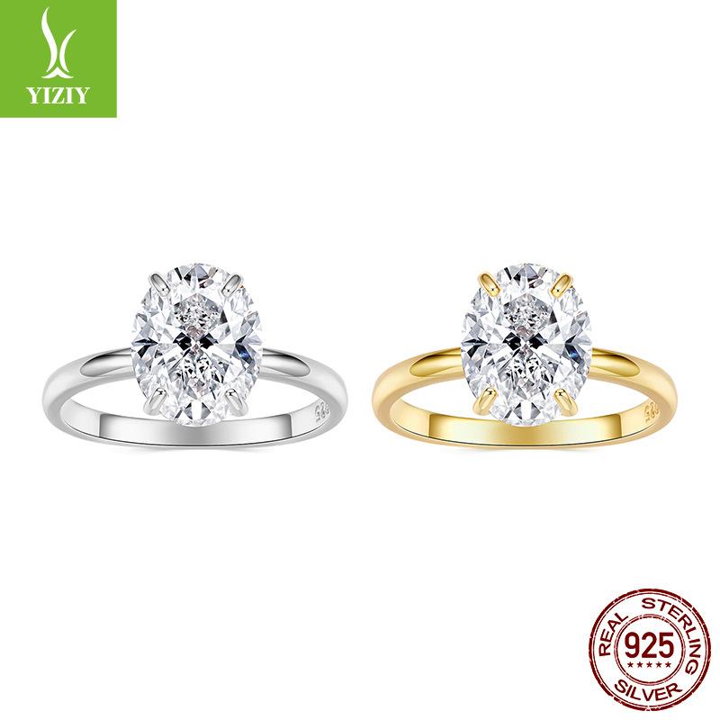 3.5 Carat Zircon Val Cut Engagement Ring Luxury Sparkle S925 Sterling Silver Ring