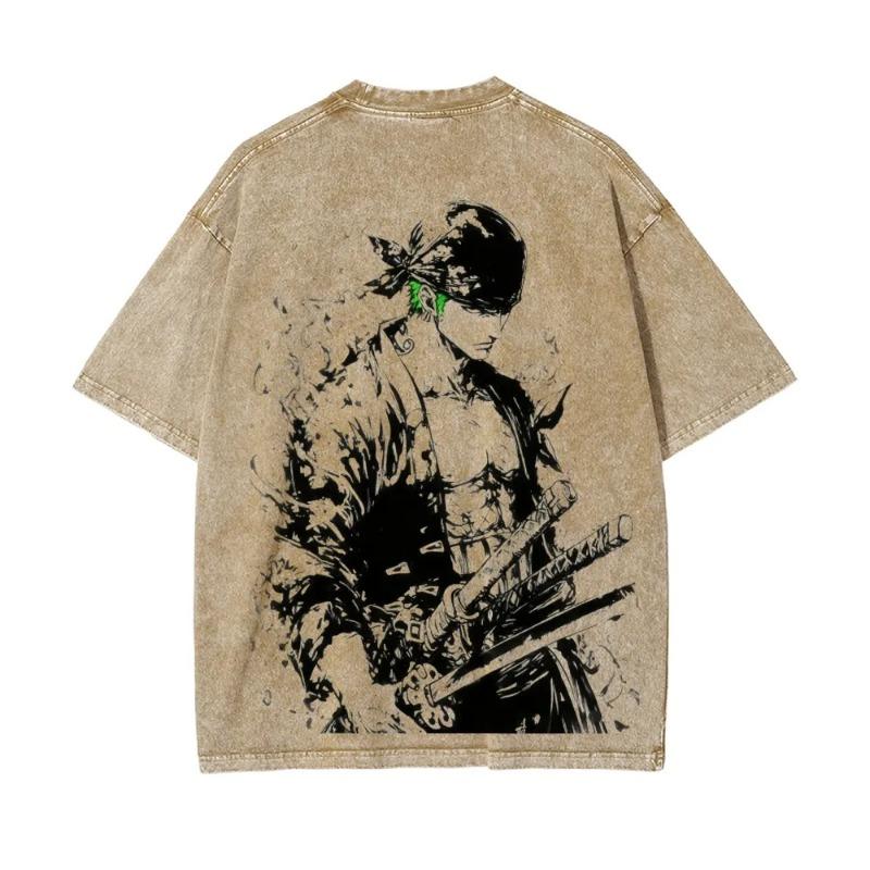 2026 Summer New ONE PIECE Sauron Theme Retro Washed T-shirt Loose Animation Streetwear Shirt Women s Home Accessories S