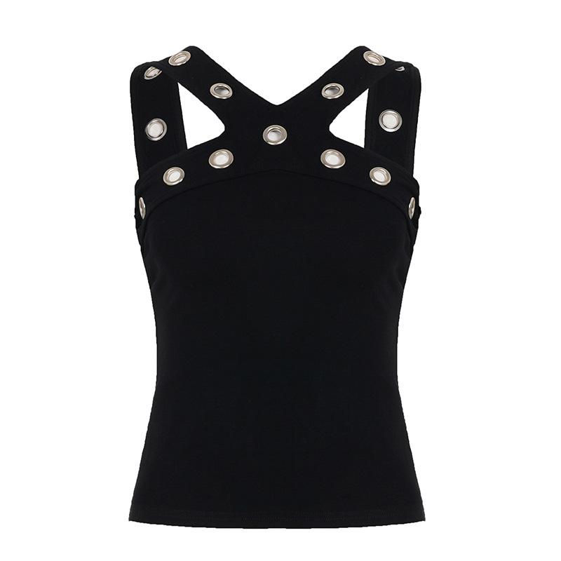 Autumn European and American Sexy Japanese Button V-neck Low-cut Neck Tight-fitting Navel Bottoming Small Vest Top