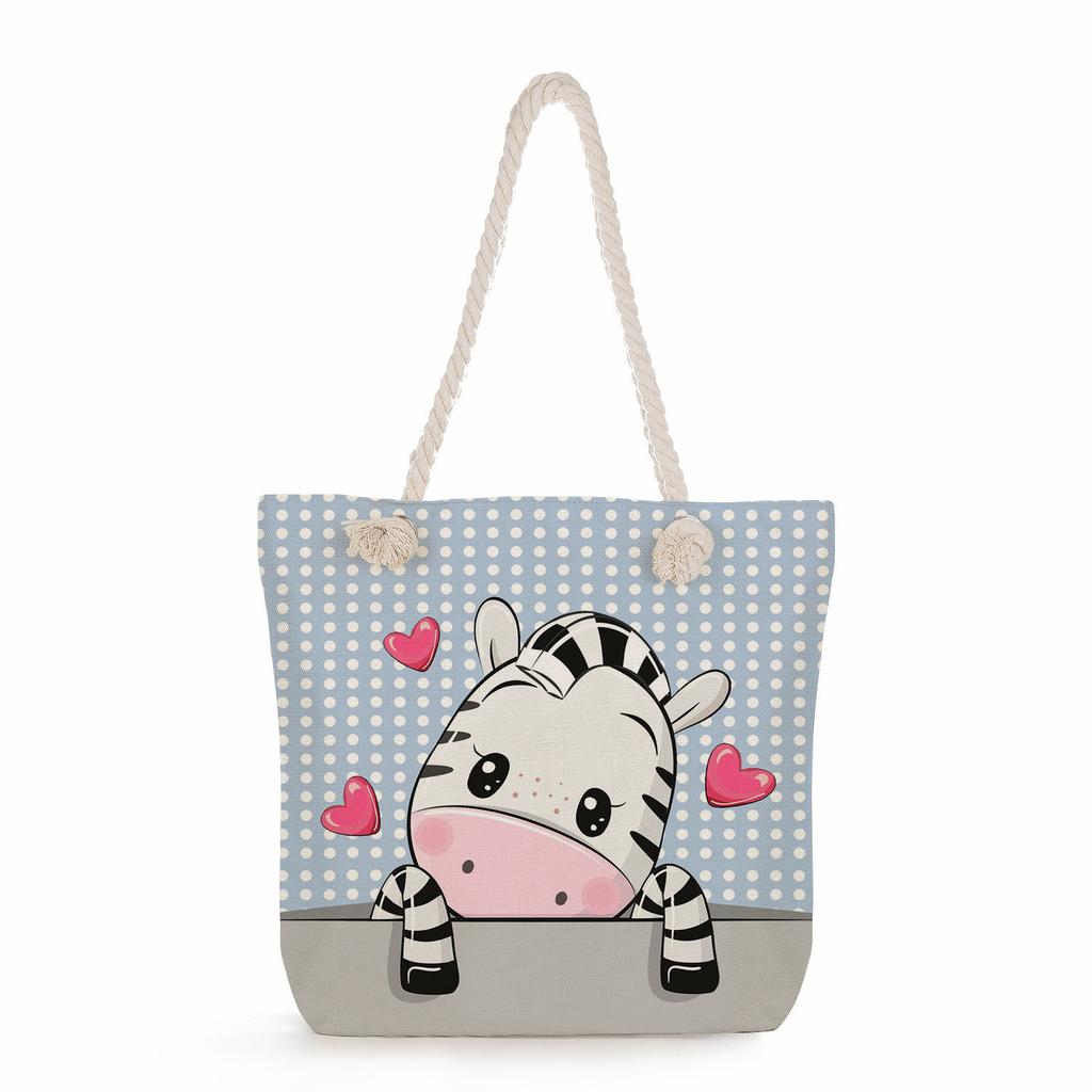 Cartoon animals print thick rope single-shoulder beach bag 7270 KTB