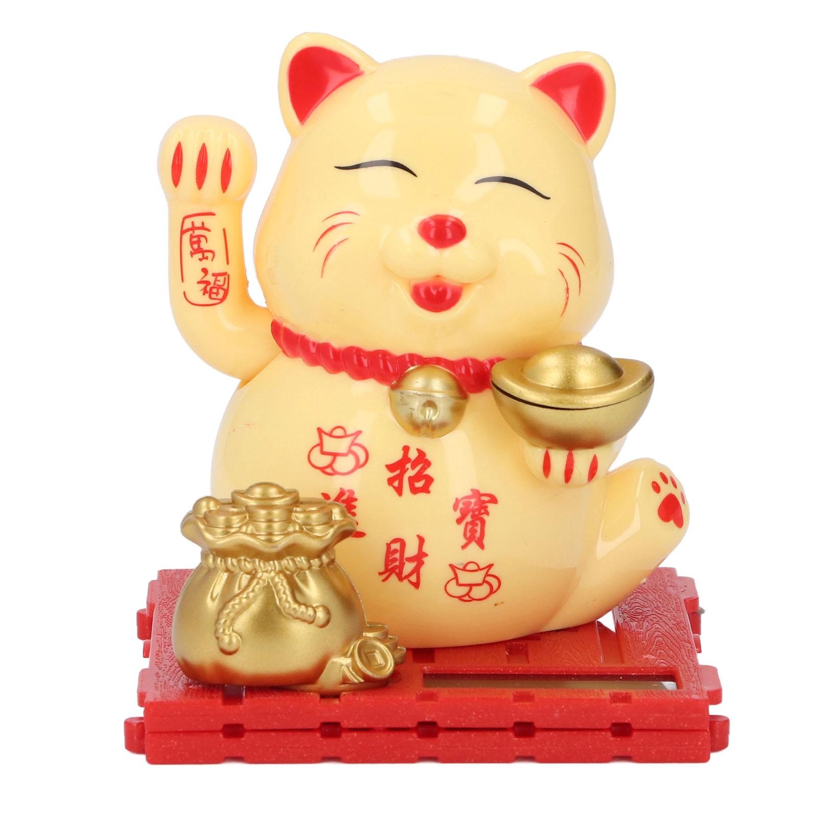

Cat Waving Arm Vivid Lovely Chinese Cat Solar Fortune Cat Statue Decoration for Decorating Front Desk Car Business Openings