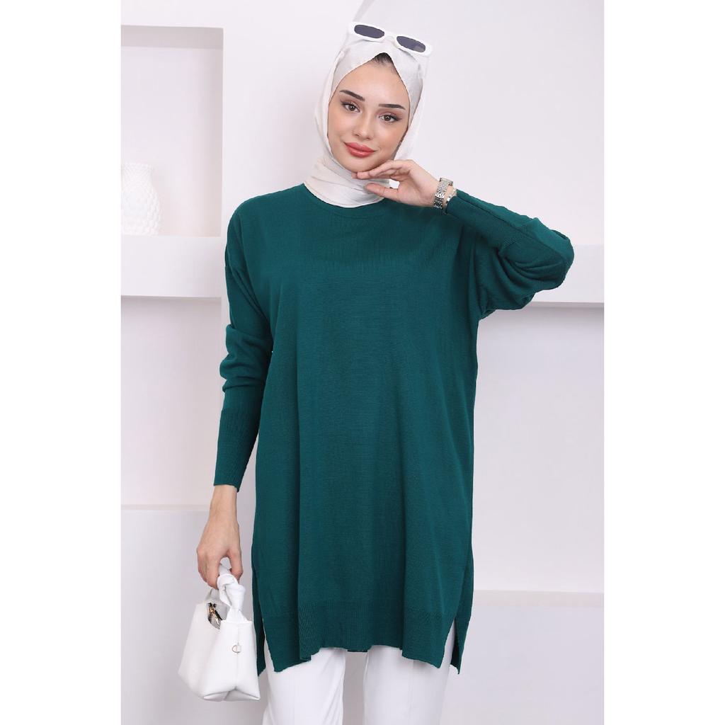 Dark Fuchsia Crew Neck Thin Mercerized Loose Knitwear Tunic