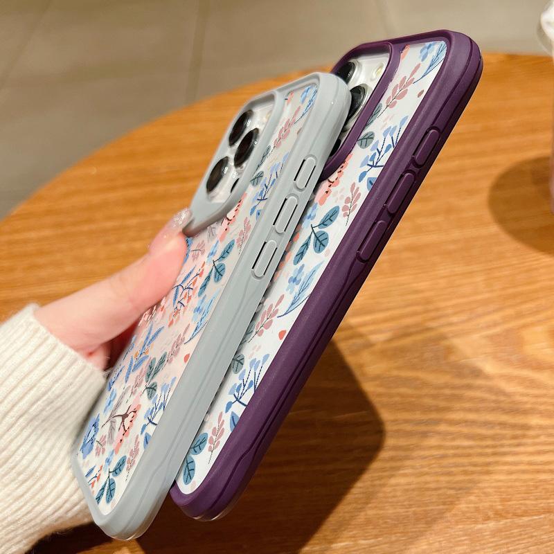 Shockproof Slim Hybrid Acrylic Phone Case for iPhone 15 Pro Max 14 Plus 13 Transparent Colorful Flower Soft Edge Cover