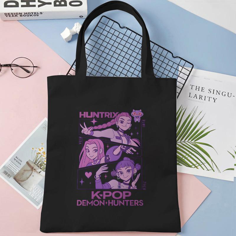 Kpop Demon Hunters Print Shoulder Canvas Bag Daily Shopping Tote