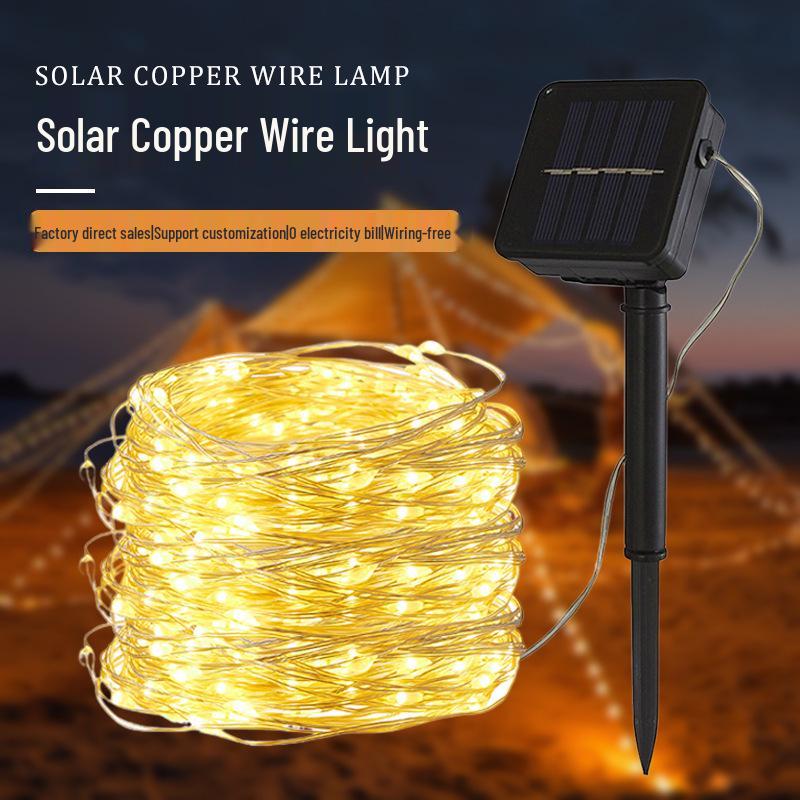 

Solar Copper Wire LED String Lights for Outdoor Decoration - Waterproof and Perfect for Holiday, Patio, and Room Atmosphere. 2m 20 LEDs, 8 Functions (Silver Wire) білий