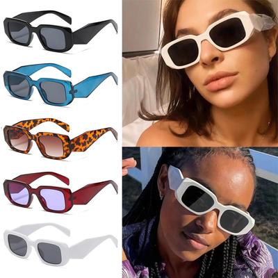 Retro Trendige Sonnenbrille Rechteck Y2k Sonnenbrille für Damen Herren 90er Vintage Quadratischer Rahmen Shades UV400 Schutz Fahrbrille